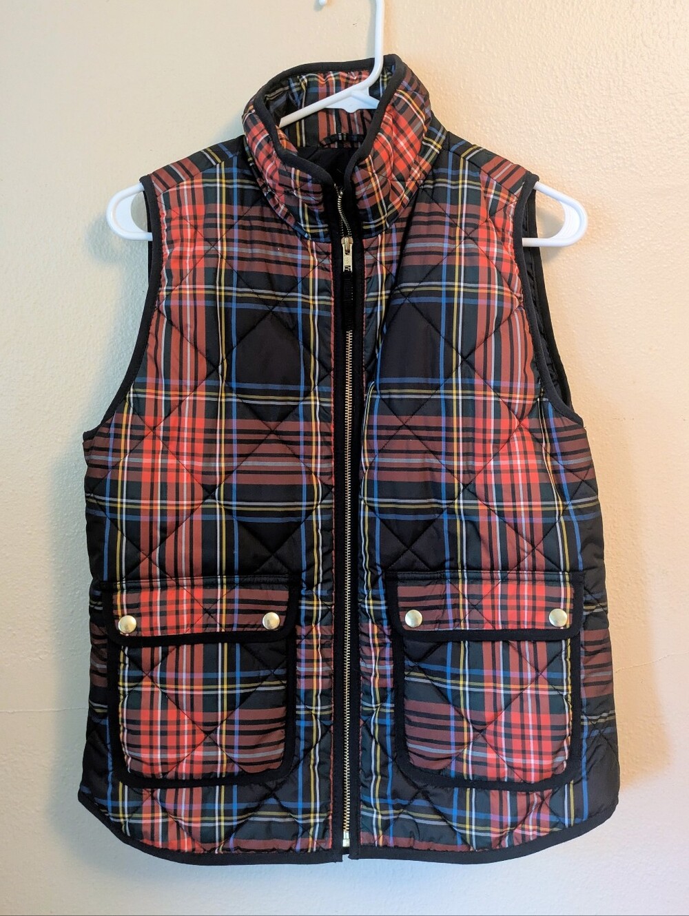 J. Crew Kids Quilted Plaid Vest in Red, Black & Blue